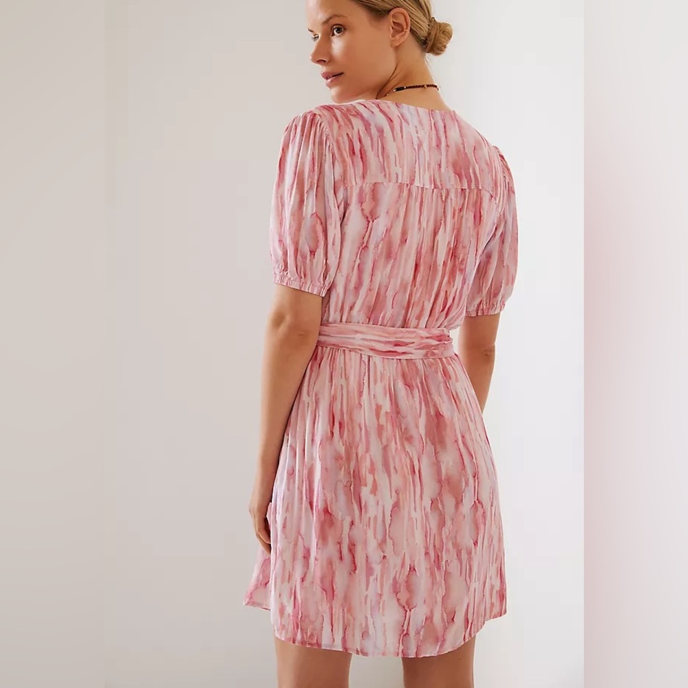 Cloth & Stone Anthropologie Cutout Mini Dress pink tie-dye/watercolor size small - Picture 3 of 15